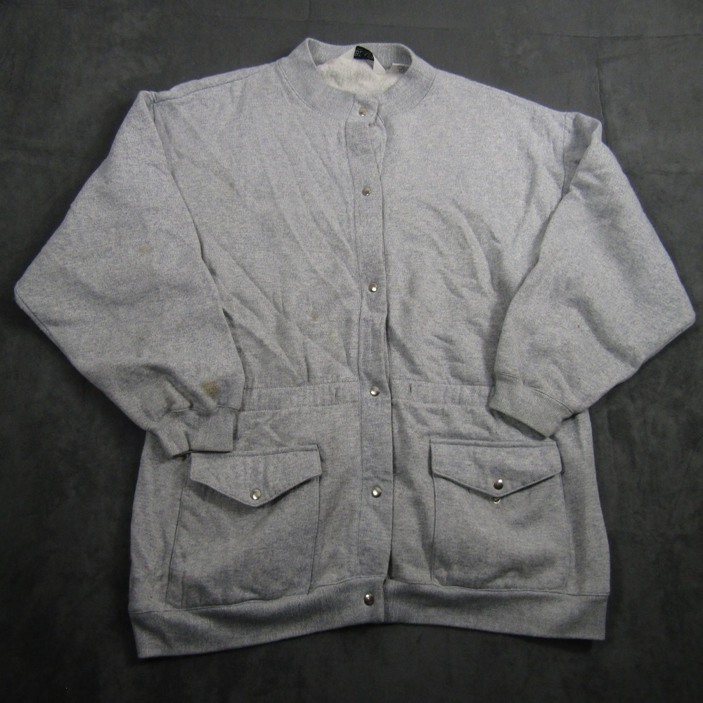 Blair Cardigan Jacket Women L Gray Snap Front Fleece Pockets Mock Neck 00754